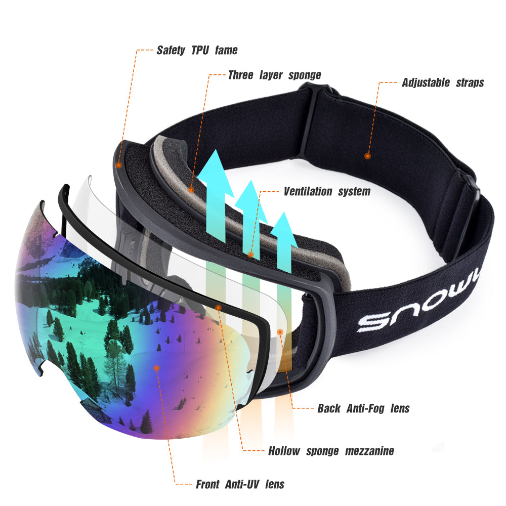 New double-layer anti-fog ski goggles, mountaineering ski goggles, men's and women's snow glasses card myopia