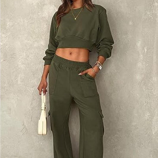 Women's Solid Color Hoodie Trousers Two-piece Suit
